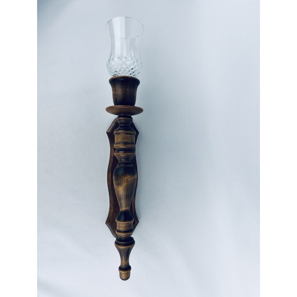 Vintage Turned Wood Wall Sconce Candle Holder Rustic Colonial Cottage Decor